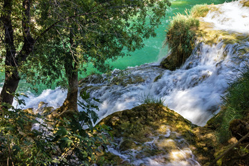 Croatia natural travel background, national park. Waterfall of P