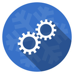gear blue flat design christmas winter web icon with snowflake