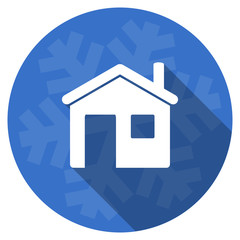 house blue flat design christmas winter web icon with snowflake
