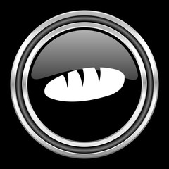 bread silver chrome metallic round web icon on black background