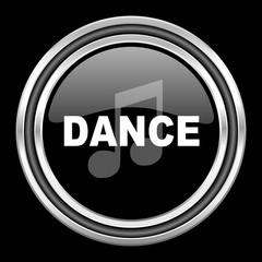 dance music silver chrome metallic round web icon on black background