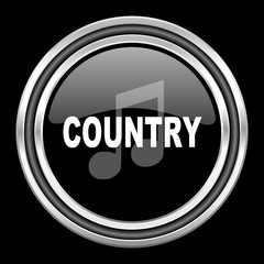music country silver chrome metallic round web icon on black background