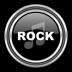 rock music silver chrome metallic round web icon on black background