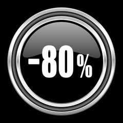80 percent sale retail silver chrome metallic round web icon on black background