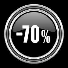 70 percent sale retail silver chrome metallic round web icon on black background