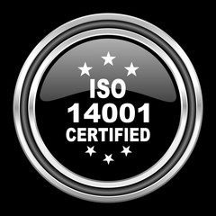iso 14001 silver chrome metallic round web icon on black background