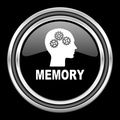 memory silver chrome metallic round web icon on black background