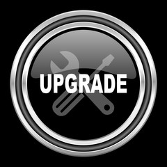 upgrade silver chrome metallic round web icon on black background
