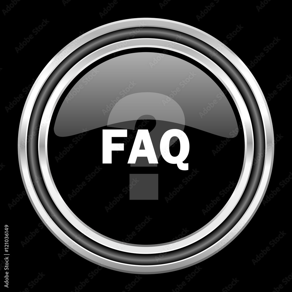 Aufkleber faq silver chrome metallic round web icon on black background