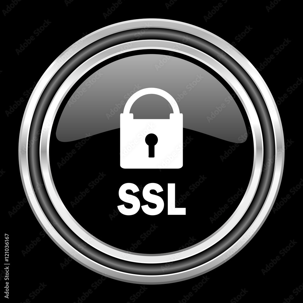 Poster ssl silver chrome metallic round web icon on black background
