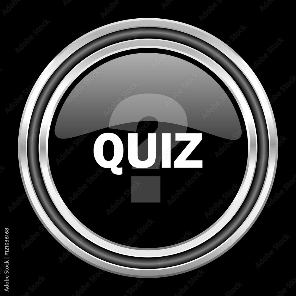Poster quiz silver chrome metallic round web icon on black background