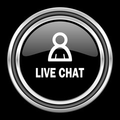 live chat silver chrome metallic round web icon on black background