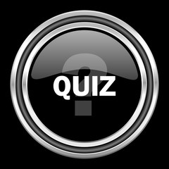 quiz silver chrome metallic round web icon on black background