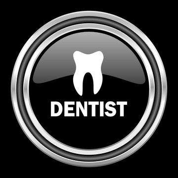 dentist silver chrome metallic round web icon on black background