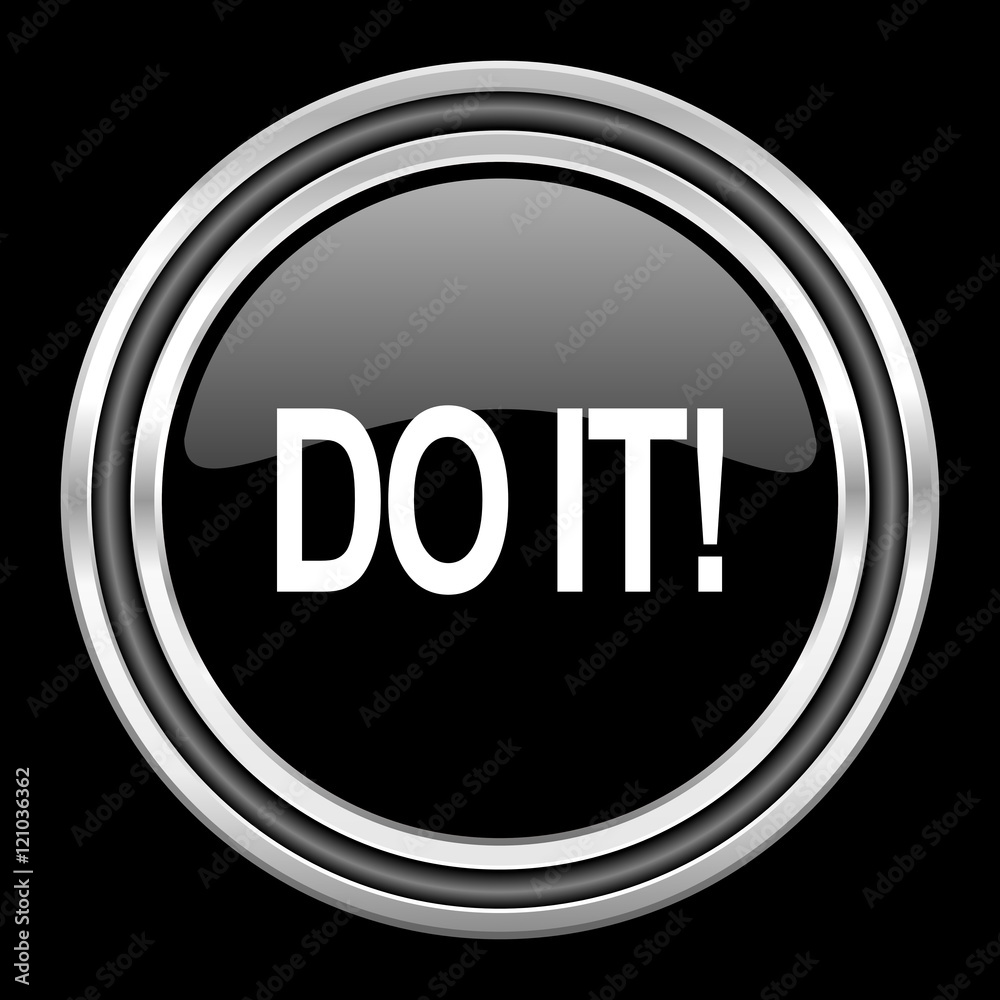 Poster do it silver chrome metallic round web icon on black background