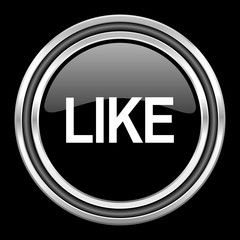 like silver chrome metallic round web icon on black background