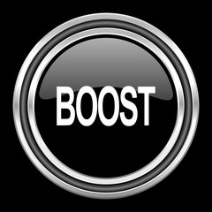boost silver chrome metallic round web icon on black background
