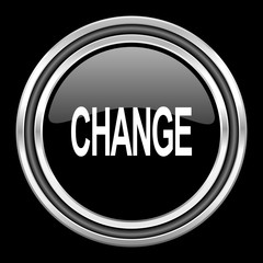 change silver chrome metallic round web icon on black background