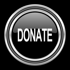 donate silver chrome metallic round web icon on black background