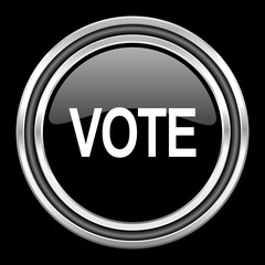 vote silver chrome metallic round web icon on black background