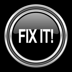 fix it silver chrome metallic round web icon on black background