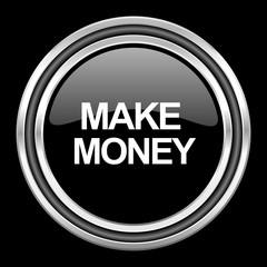 make money silver chrome metallic round web icon on black background