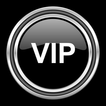 vip silver chrome metallic round web icon on black background
