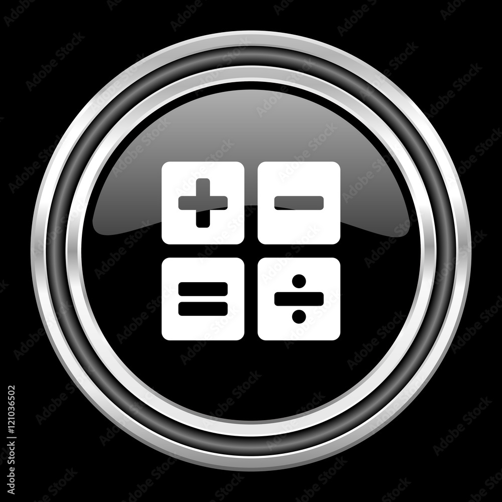 Poster calculator silver chrome metallic round web icon on black background
