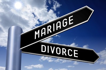 Obraz premium Singpost illustration, two arrows - marriage and divorce