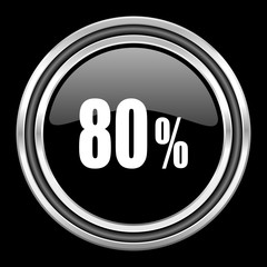 80 percent silver chrome metallic round web icon on black background