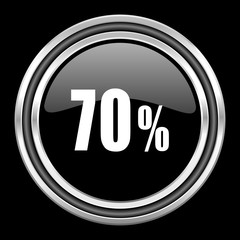 70 percent silver chrome metallic round web icon on black background