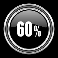 60 percent silver chrome metallic round web icon on black background