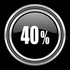 40 percent silver chrome metallic round web icon on black background