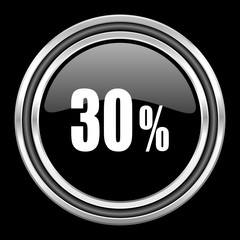 30 percent silver chrome metallic round web icon on black background
