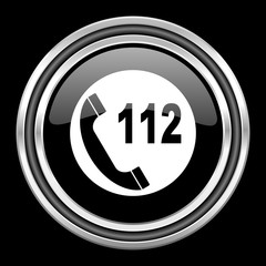 emergency call silver chrome metallic round web icon on black background