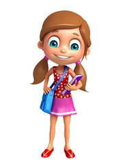 kid girl with School bag and Book