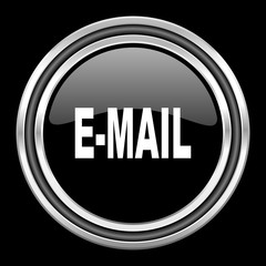 email silver chrome metallic round web icon on black background
