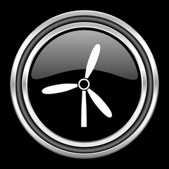 windmill silver chrome metallic round web icon on black background