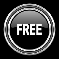 free silver chrome metallic round web icon on black background