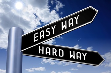 Fototapeta premium Singpost illustration, two arrows - easy or hard way