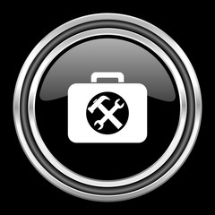 Obraz premium toolkit silver chrome metallic round web icon on black background