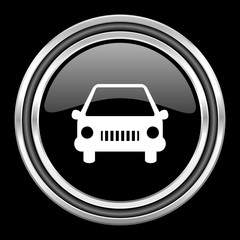 Obraz premium car silver chrome metallic round web icon on black background