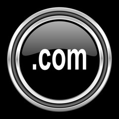 com silver chrome metallic round web icon on black background