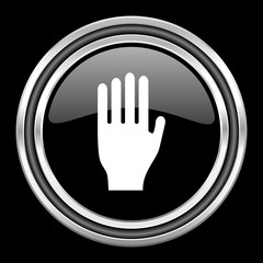 Obraz premium stop silver chrome metallic round web icon on black background