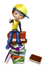 kid boy with book stack