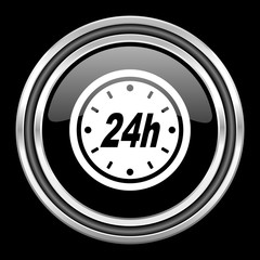 24h silver chrome metallic round web icon on black background