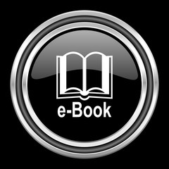 book silver chrome metallic round web icon on black background