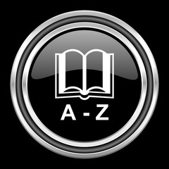 dictionary silver chrome metallic round web icon on black background