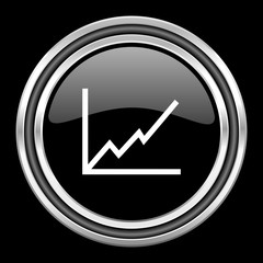 chart silver chrome metallic round web icon on black background