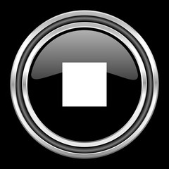 stop silver chrome metallic round web icon on black background
